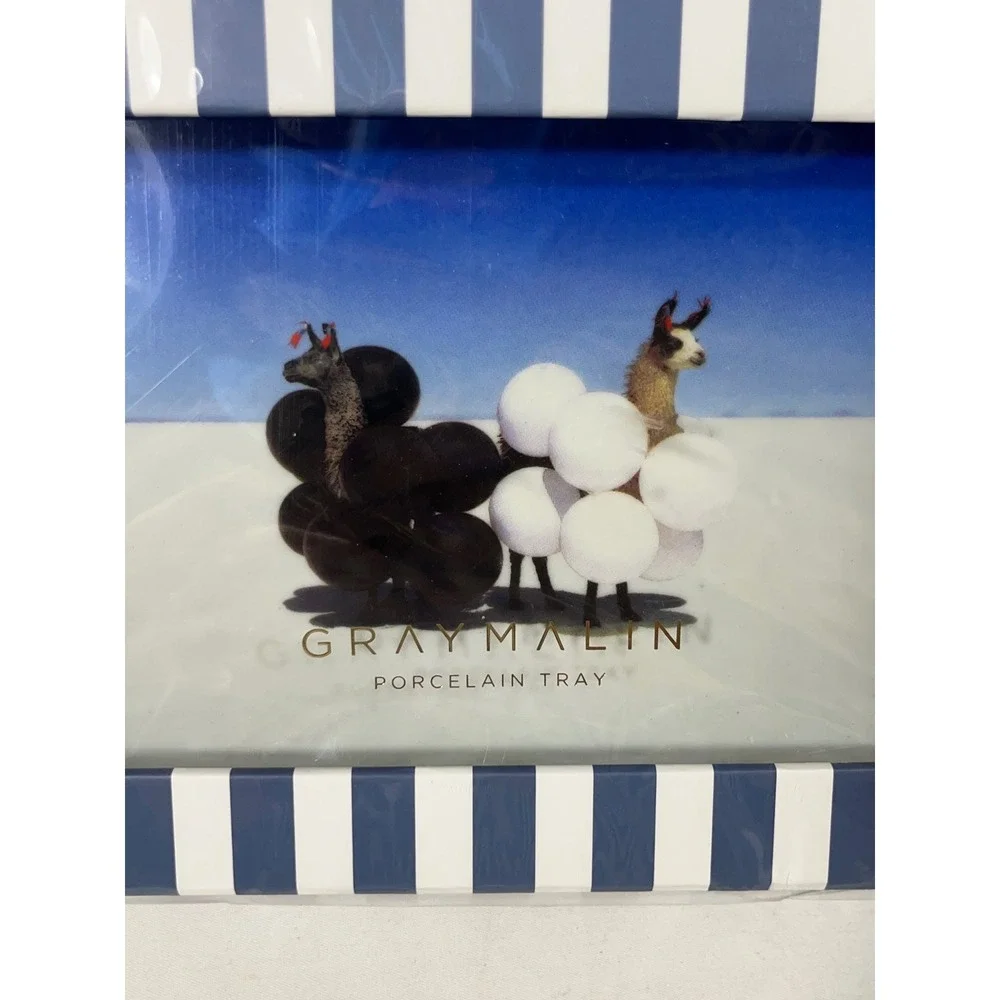 Galison Gray‎ Malin Porcelain Tray Decorative Llama Art Blue Stripe Gift Boxed